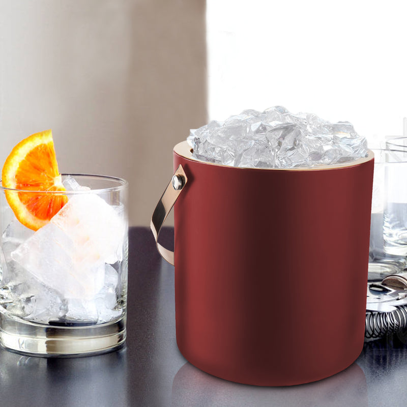 Stainless Steel - Double Wall Ice Bucket with Tong - Cherry & Copper