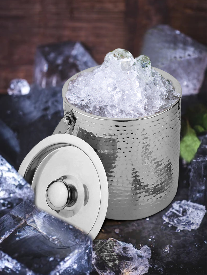 Stainless Steel - Double Wall Ice Bucket with Tong - Full Hammered