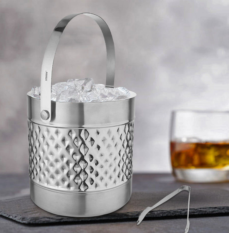 Stainless Steel - Double Wall Ice Bucket with Tong - Diamond