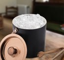 Stainless Steel - Double Wall Ice Bucket with Tong - Black & Copper | Upto 4 Whiskey Glasses FREE
