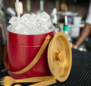 Stainless Steel Double Wall Pattern Design Ice Bucket with Tong - Cherry & Gold (PVD Coated)