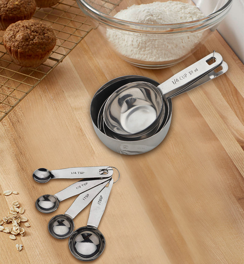 Stainless Steel - Measuring Cup & Spoon Set - Round