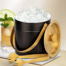 Stainless Steel - Double Wall Pattern Design Ice Bucket with Tong - Black & Gold (PVD Coated)