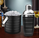 Stainless Steel Ice Bucket with Tong, Peg Measurer & Cocktail Shaker - Black Ring