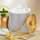 Stainless Steel - Double Wall Pattern Design Ice Bucket with Tong - Off White & Gold (PVD Coated)