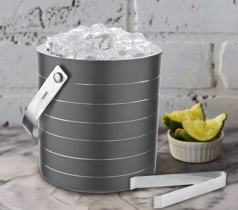 Stainless Steel Double Wall Ice Bucket with Tong - Ring Design