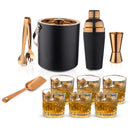 Stainless Steel Premium Black & Copper Bar Set for Drink/Gift, Ice Bucket, Cocktail Shaker, Ice Scooper, Peg Measure/Jigger & Tong with Set of 6 Drink Glasses
