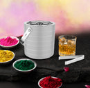 Stainless Steel Double Wall Ice Bucket with Tong - Off White | 2 Whiskey Glasses FREE