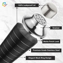 Black Ring - Cocktail Shaker with Strainer & Peg Measurer - 500 ml