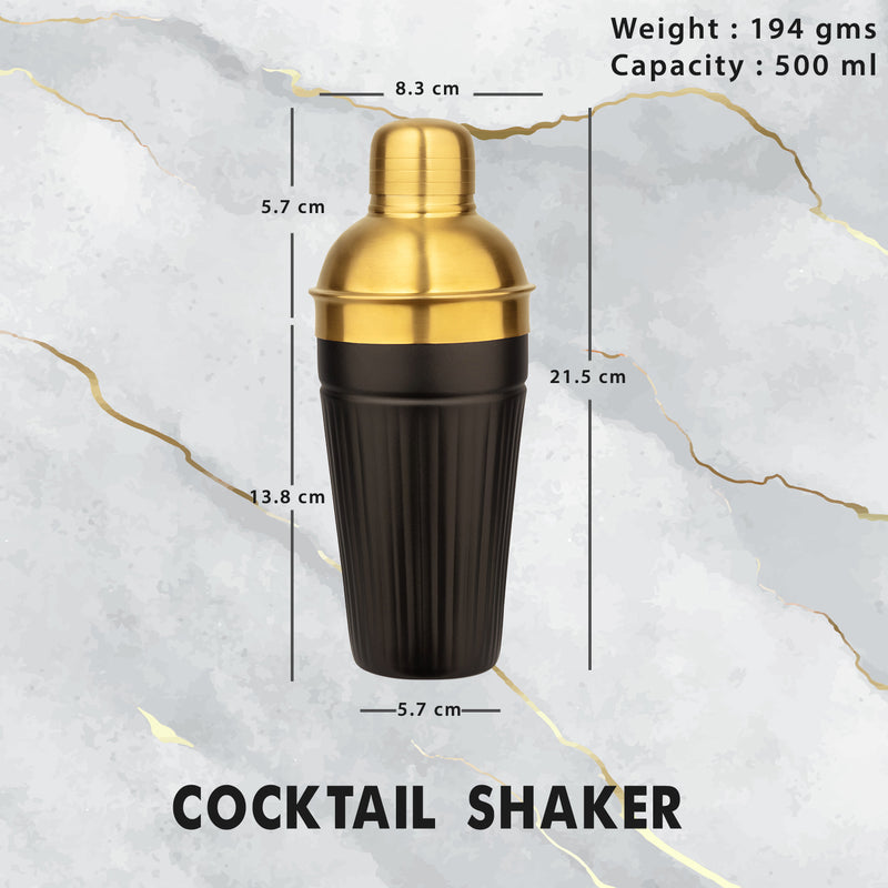 Stainless Steel - Pattern Design Cocktail Shaker Black & Gold (PVD Coated) - 500 ml