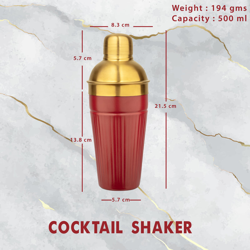 Stainless Steel - Pattern Design Cocktail Shaker Cherry & Gold (PVD Coated) - 500 ml
