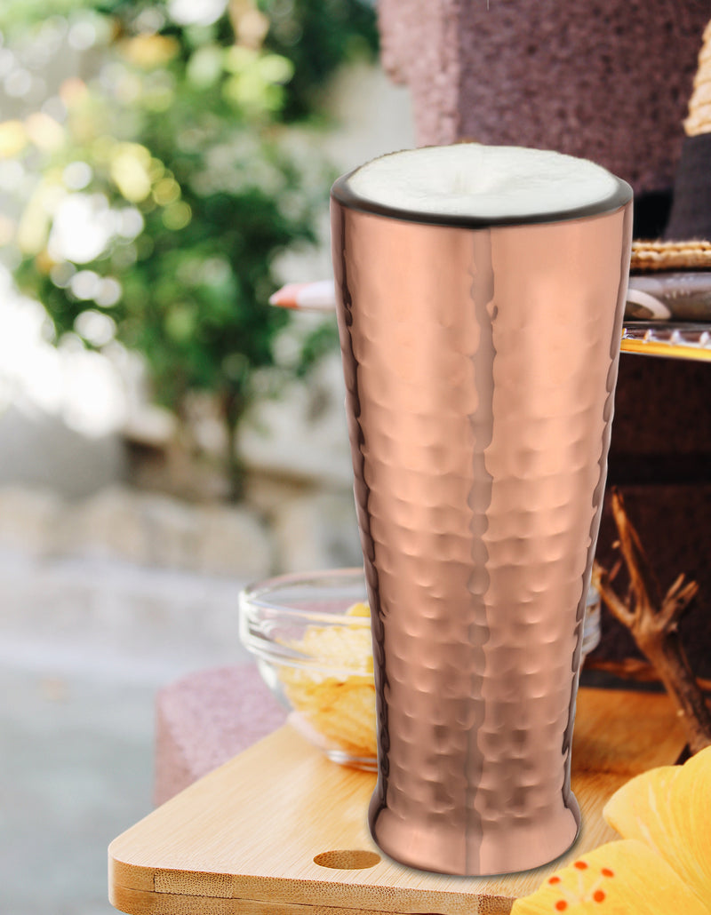 Stainless Steel Tall Hammered Double Wall Beer Glass/Tumbler - Pack of 1