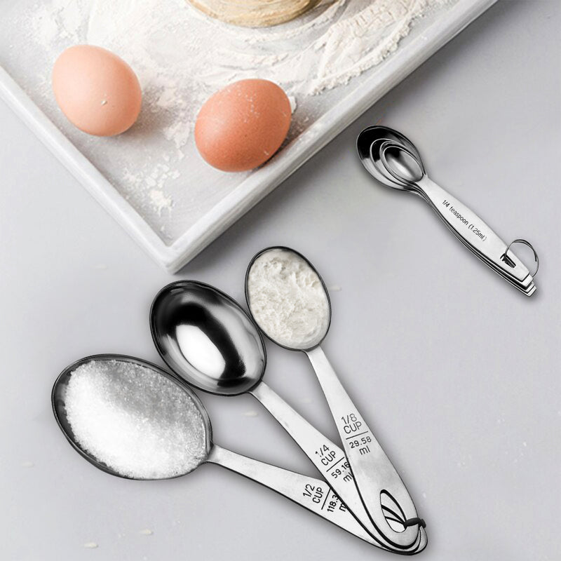 Stainless Steel - Measuring Cup & Measuring Spoon Set - Oval