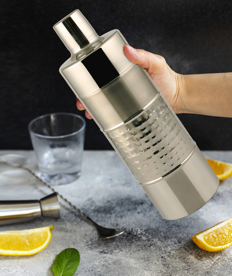 Stainless Steel Cocktail Shaker with Strainer - Tall Hammered, 500 ml